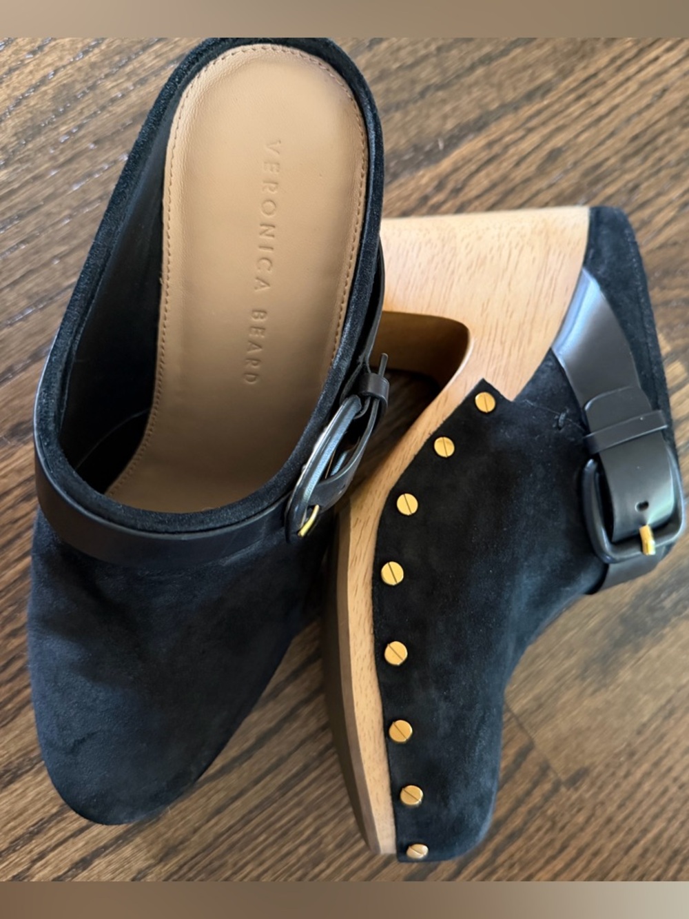 Veronica Beard black suede heeled mules